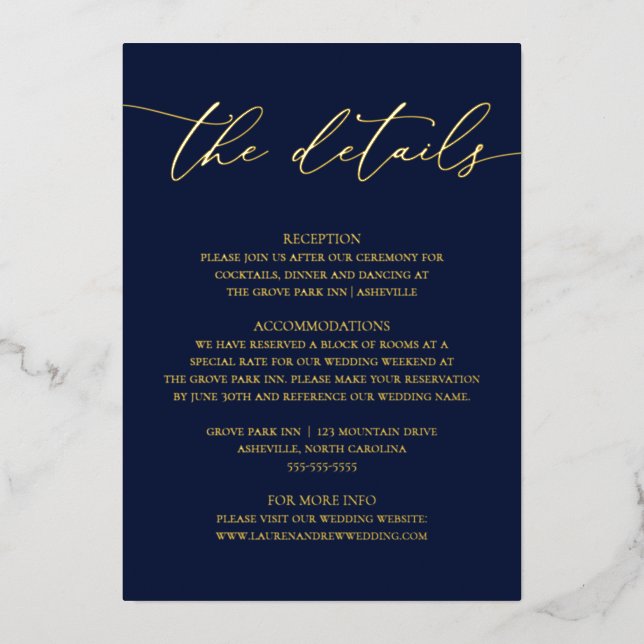 Navy Blue Gold Foil Minimalist Wedding Enclosure  (Front)