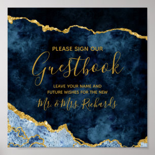Navy Blue Gold Foil Wedding Guestbook Table Sign