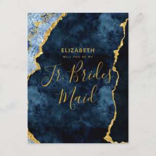 Navy Blue Gold Foil Will You Be My Jr. Bridesmaid Invitation