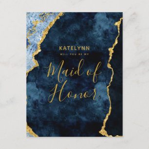 Navy Blue Gold Foil Will You Be My Maid of Honour Invitation