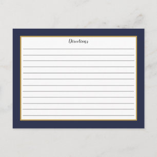 Navy Blue Gold Foliage Monogram Recipe Card