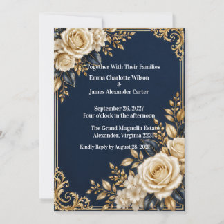 Navy Blue & Gold Formal Wedding Invitation