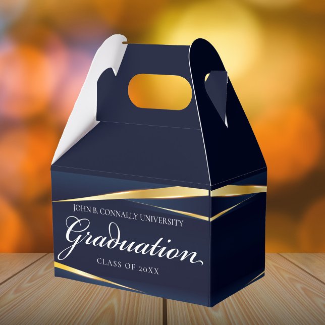 Navy Blue Gold Geometric Formal Graduation Party Favour Box (Creator Uploaded)