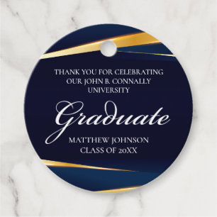 Navy Blue Gold Geometric Formal Graduation Party Favour Tags