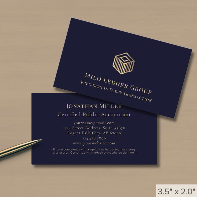 Navy Blue Gold Geometric Logo Business Card (Creator Uploaded)