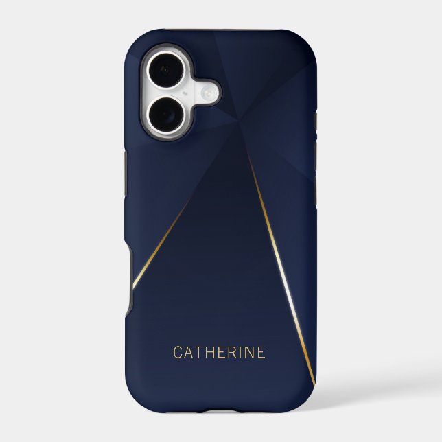 Navy Blue Gold Geometric Personalised Name (Back)