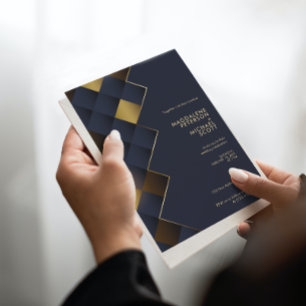 Navy Blue & Gold Geometric Wedding Invitation