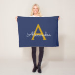 Navy Blue Gold Girly Monogram Name Modern Fleece Blanket<br><div class="desc">Navy Blue and Gold Monogram Name Fleece Blanket. This makes the perfect sweet 16 birthday,  wedding,  bridal shower,  anniversary,  baby shower or bachelorette party gift for someone that loves glam luxury and chic styles.</div>