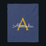 Navy Blue Gold Girly Script Monogram Name Modern Fleece Blanket<br><div class="desc">Gold and Navy Blue Faux Script Monogram Add Your Own Name Fleece Blanket. This makes the perfect sweet 16 birthday,  wedding,  bridal shower,  anniversary,  baby shower or bachelorette party gift for someone that loves glam luxury and chic styles.</div>