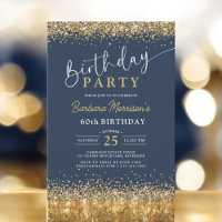 Navy Blue Gold Glitter Any Age 60th Birthday