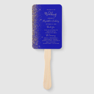 Navy Blue Gold Glitter Edge Wedding Program Hand Fan
