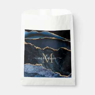 Navy Blue Gold Glitter Favour Bag with Custom Text