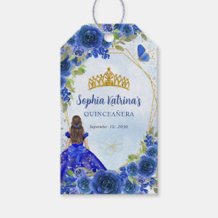 Navy Blue Gold Glitter Floral Princess Tiara Favou Gift Tags