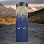Navy Blue Gold Glitter Girly Fitness Monogram Name Thermal Tumbler<br><div class="desc">Navy Blue and Gold Sparkle Glitter Brushed Metal Monogram Name Drink Tumbler. This makes the perfect sweet 16 birthday,  wedding,  bridal shower,  anniversary,  baby shower or bachelorette party gift for someone that loves glam luxury and chic styles.</div>