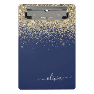 Navy Blue Gold Glitter Girly Monogram Name Mini Clipboard