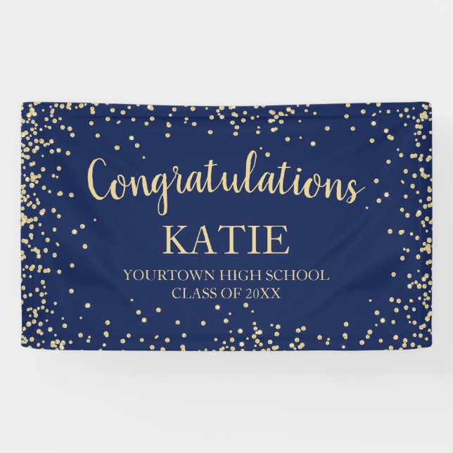 Navy Blue Gold Glitter Graduation Congratulation   Banner (Horizontal)