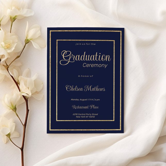 Navy blue gold glitter luxury Graduation Ceremony  Invitation (Navy blue gold glitter luxury Graduation Ceremony )