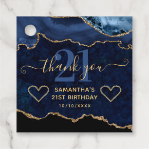 Navy Blue & Gold Glitter Marble Agate Birthday Favour Tags