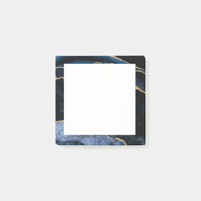 Navy Blue Gold Glitter Marble Framed Post it Notes (Front)