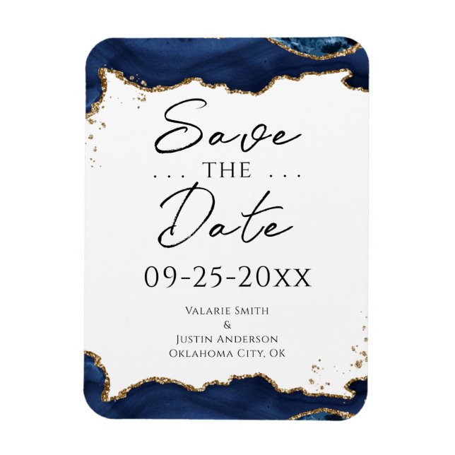 Navy Blue Gold Glitter Save the date Wedding  Magnet (Vertical)