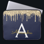 Navy Blue Gold Glitter Sparkle Monogram Laptop Sleeve<br><div class="desc">Navy Blue and Gold Faux Dripping Modern and Elegant Girly Glitter and Sparkle Elegant Monogram Case. This case can be customised to include your initial and first name.</div>