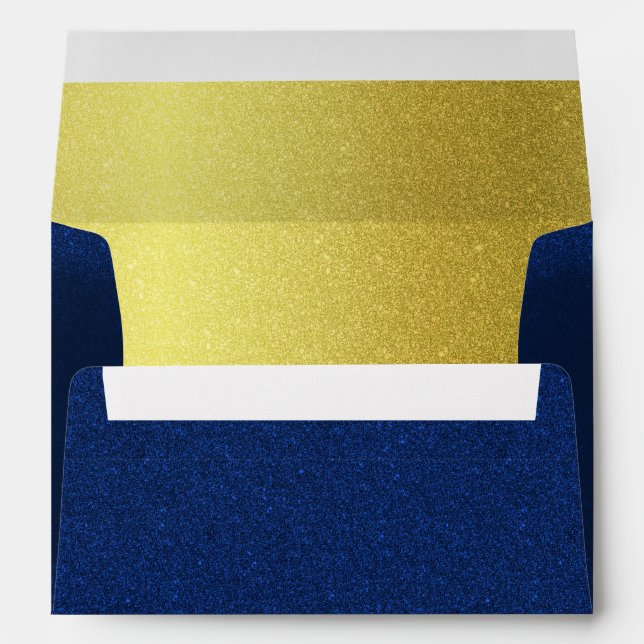 Navy Blue Gold Glitter Sparkles Pretty Glam Ombre Envelope (Back (Bottom))