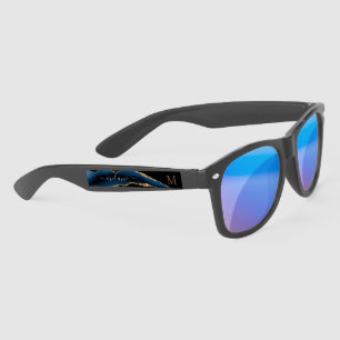 Navy Blue Gold Glitter Sunglasses Personalised