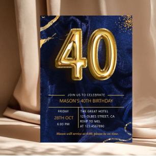 Navy Blue Gold Glitter Surprise 40th Birthday Invitation