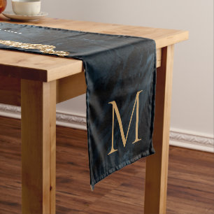 Navy Blue Gold Glitter Table Runner Personalised