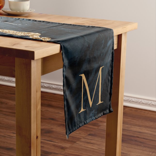 Navy Blue Gold Glitter Table Runner Personalised (In Situ)