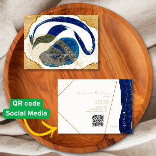 Navy Blue Gold Glitter Website QR Code Business Card