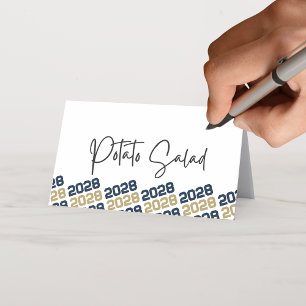 Navy Blue & Gold Grad Class Year Folding Food or Place Card