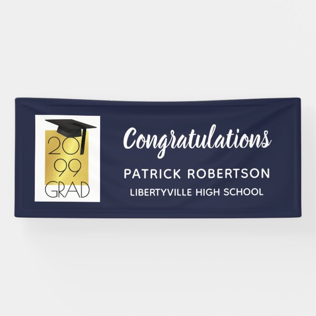 Navy Blue & Gold GRAD | Custom Colour | Graduation Banner (Horizontal)