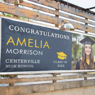 Navy Blue Gold Graduate Photo Graduation Banner