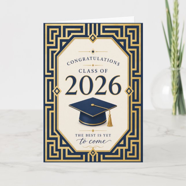 Navy Blue & Gold Graduation Card 2026 (Front)