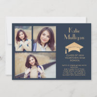 Navy Blue Gold Graduation Class of 2024 Photo