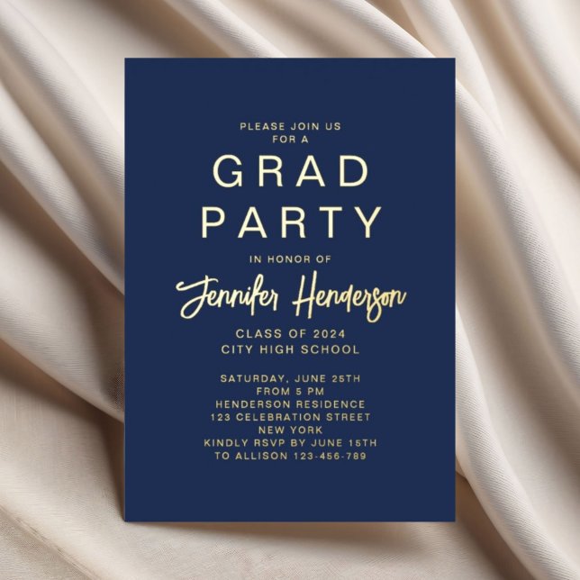 Navy Blue Gold Graduation Party (Navy Blue Gold Graduation Party Foil Invitation)