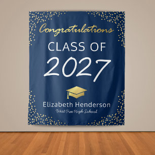 Navy Blue Gold Graduation Party Backdrop Tapestry