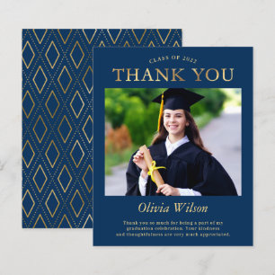 Navy Blue Gold Graduation Thank You Card