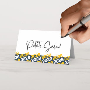Navy Blue & Gold Graduation Year Folding Food or Place Card