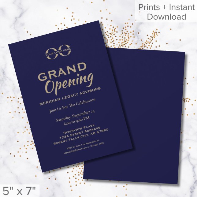 Navy Blue Gold Grand Opening Invitation (Creator Uploaded)