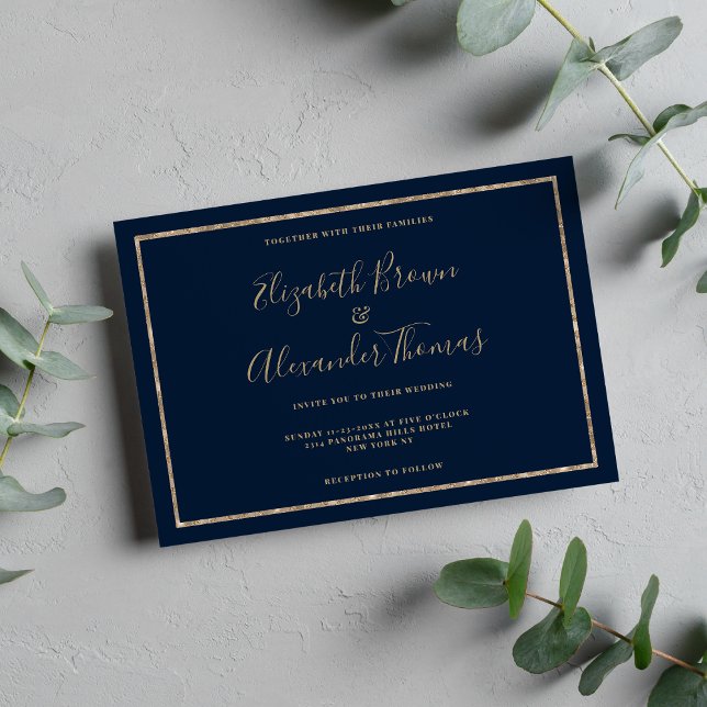 Navy blue gold handwritten calligraphy wedding invitation (Navy blue gold handwritten calligraphy wedding)
