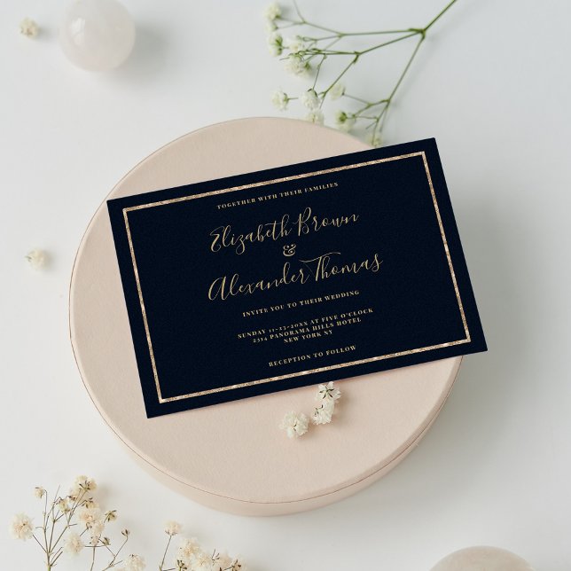 Navy blue gold handwritten Typography wedding Invitation (Navy blue gold handwritten Typography wedding)