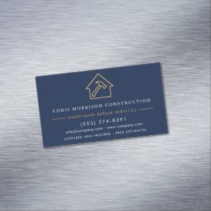 Navy Blue Gold Handyman Construction Magnetic Business Card