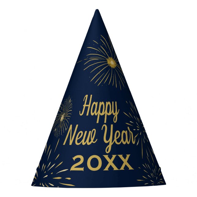 Navy Blue Gold Happy New Year Eve 2025 Party Hat (Front)