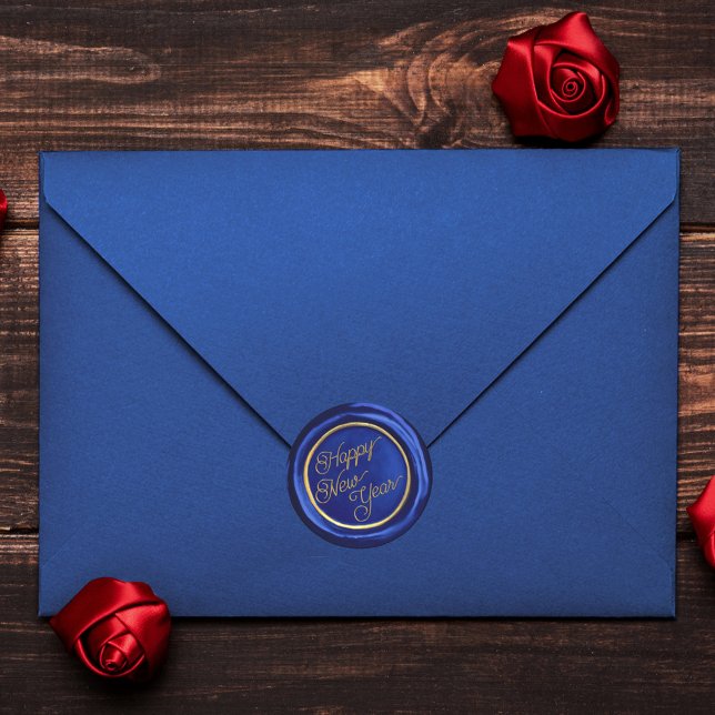  Navy Blue & Gold Happy New Year Wax Seal Stickers (Creator Uploaded)