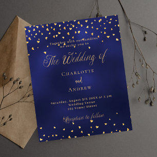 Navy blue gold hearts wedding invitation