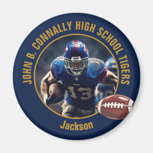 Navy Blue Gold High School Football Player Photo Magnet