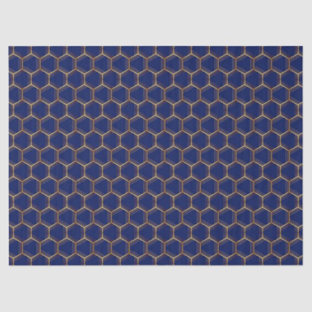 Navy Blue Gold Honeycomb Chic Geometric Patterned Tissue Paper (Front)