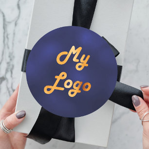 Navy blue gold image business logo classic round sticker
